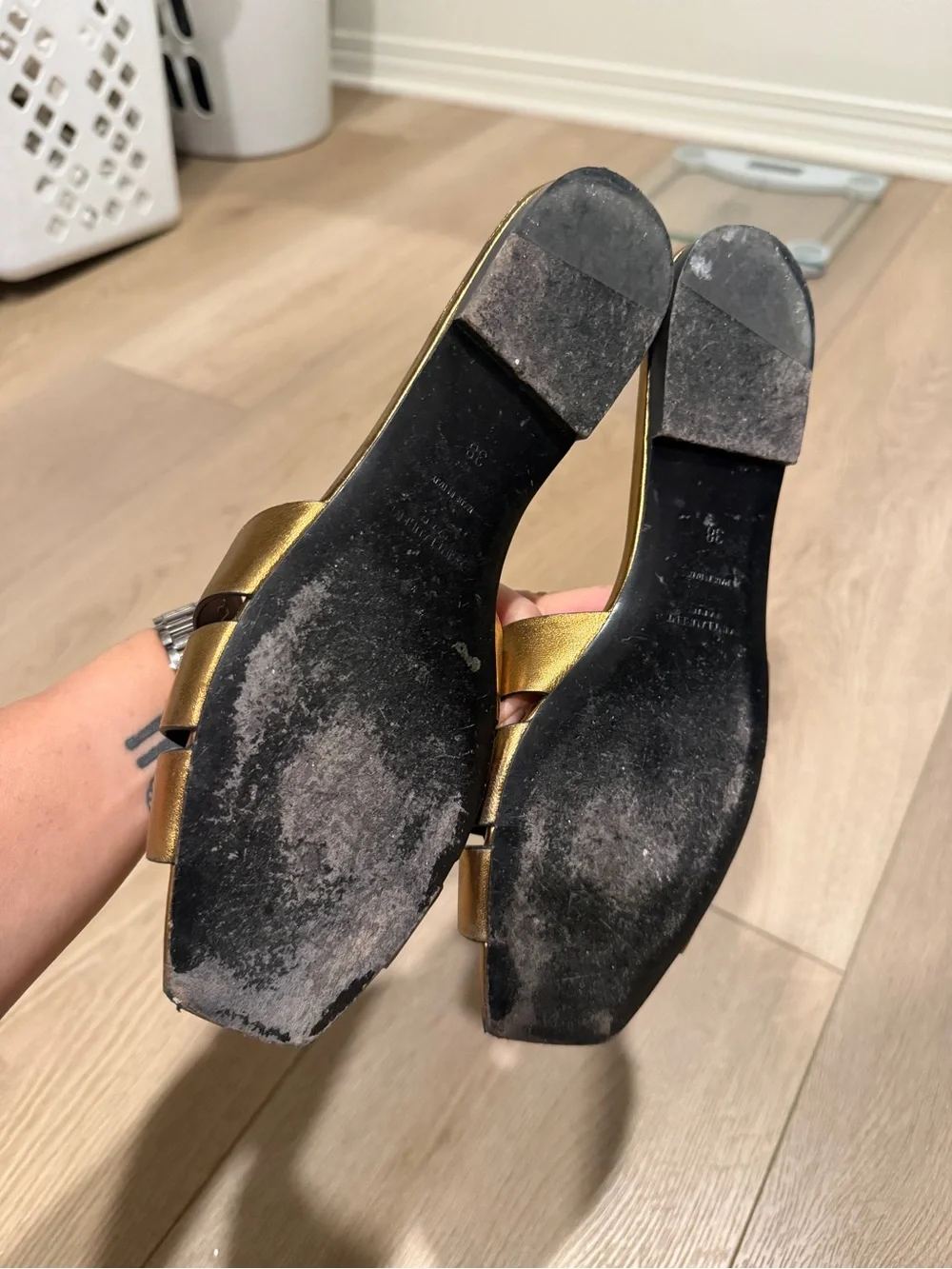 YSL Saint Laurent Women’s Metallic Bronze Slide Sandals - Braided Upper 7.5/38 - Picture 3 of 7